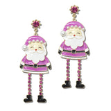 ME5860-GD_CRT 37 · Enamel Santa Rhinestone Drop Earrings – Gold/Fuchsia