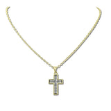 2181GH_MX 39 · 14K Gold Plated Pave CZ Cross Pendant Necklace – Mat Gold/Hematite