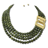 Water Resistant Multi Strand Bead Buckle Necklace – Matte Gold/Olive Green · NK30042DOLV_TP 39