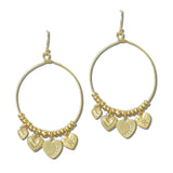EW72502GD 3 · Matte Gold Heart Charm Hoop Earrings – Matt Gold