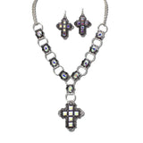 Western Ornate Cross Pendant Necklace Set – Silver Burnished/AB · AS7855-SBAB_MO 3