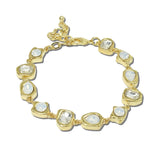 BW40514WHT_WT 3 · Mixed Cut Rhinestone Link Bracelet – Gold/White