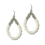 GSE5197-RHIV_CRT 3 · Beaded Teardrop Open Hoop Earrings – Silver/Ivory