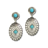 Western Stone Concho Oval Drop Earrings – Silver Burnished/Turquoise · JE3821-SBTQS_JOL 3