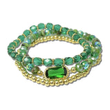 B8807GN_JM 3 · Multi Strand Faceted Bead Stretch Bracelet Set – Gold/Green
