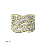 K2333-7 3 · 14K Gold Plated Pave CZ Crossover Statement Ring – 7