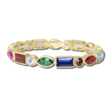 CB2392DMLT_MUS 40 · Mixed Cut Rhinestone Stretch Bangle – Gold/Multi