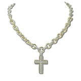 2170_MX 41 · 14K Gold Plated Pave CZ Cross Pendant Necklace – Two Tone/Clear