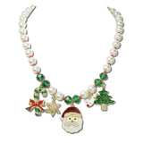 GSN15521-CRM_CRT 41 · Pearl Beaded Christmas Charm Necklace – Gold/Cream
