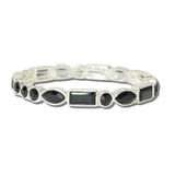 CB2392SBLK_MUS 43 · Mixed Cut Rhinestone Stretch Bangle – Silver/Black