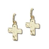 CE3231GD 44 · Hammered Cross Charm Hoop Earrings – Gold