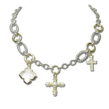 2169_MX 44 · 14K Gold Plated Cross Charm Two Tone Link Necklace – Two Tone