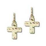 CE3231GD 45 · Hammered Cross Charm Hoop Earrings – Gold