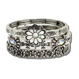 Western Flower Concho Multi Layered Stretch Bracelet Set – Silver Burnished/AB · BB04414-SBAB_MO 4