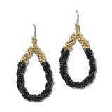 GSE5197-GDBK_CRT 4 · Beaded Teardrop Open Hoop Earrings – Gold/Black