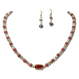 NE8807RD_JM 4 · Beaded Stone Pendant Necklace Set – Gold/Red