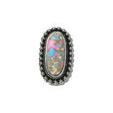 SR0873MUL 4 · Oval Natural Stone Stretch Ring – Silver Burnished/Multi