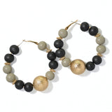 100034, BALL WOOD BEAD ROUND HOOP EARRING
