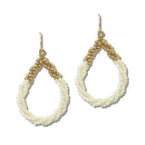 GSE5197-GDIV_CRT 5 · Beaded Teardrop Open Hoop Earrings – Gold/Ivory