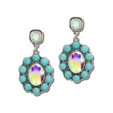 Western Oval Crystal Stone Cluster Earrings – Silver Burnished/Turquoise · JE3818-SBTQS_JOL 5