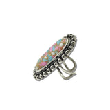 SR0873MUL 5 · Oval Natural Stone Stretch Ring – Silver Burnished/Multi