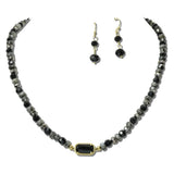 NE8807BK_JM 5 · Beaded Stone Pendant Necklace Set – Gold/Black