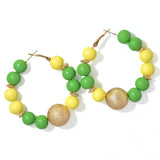 100034, BALL WOOD BEAD ROUND HOOP EARRING