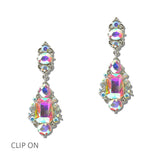 114683, ORNATE RHINESTONE STATEMENT DROP CLIP ON EARRINGS
