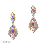 114683, ORNATE RHINESTONE STATEMENT DROP CLIP ON EARRINGS