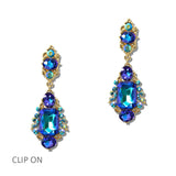 114683, ORNATE RHINESTONE STATEMENT DROP CLIP ON EARRINGS