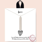 &quotlove Is" Heart Shape Engraved BAR Necklace/rhodium Dipped
