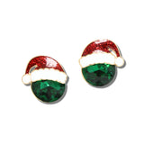 Santa Hat Enamel Rhinestone Stud Earrings – Gold/Emerald Green · VER6767GDEM_VOP 7