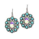 Western Oval Crystal Stone Concho Drop Earrings – Silver Burnished/Turquoise · JE3814-SBTQS_JOL 7