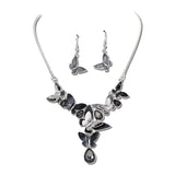Butterfly Cluster Necklace Earring Set – Silver/Black · YNE5459SBK_AJ 7