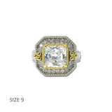 14K Gold Plated Two Tone Clear Square CZ Statement Ring – 9 · K2360C-9 7