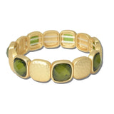 TFB00038MGOLV_BE 7 · Faceted Stone And Pearl Hammered Stretch Bracelet – Mat Gold/Olive Green
