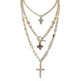 VN1441WG 7 · Layered Cross Chain Necklace – Worn Gold
