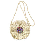 80253, ROUND STRAW BAG W/ BEAD DECORATION