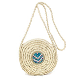80254, ROUND STRAW BAG W/ BEAD DECORATION