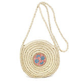 80255, ROUND STRAW BAG W/ BEAD DECORATION