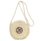 80256, ROUND STRAW BAG W/ BEAD DECORATION