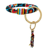 80623, WESTERN PRINT SEED BEADED KEY CHAIN BRACELET