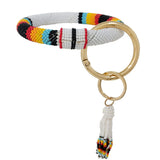 80623, COLOR BLOCK SEED BEADED KEY CHAIN BRACELET