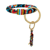 80623, WESTERN PRINT SEED BEADED KEY CHAIN BRACELET