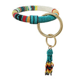80623, STRIPE COLOR BLOCK SEED BEADED KEY CHAIN BRACELET
