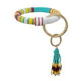 80623, STRIPE COLOR BLOCK SEED BEADED KEY CHAIN BRACELET