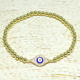 82033, EVIL EYE STAINLESS STEEL BEAD STRETCHABLE BRACELET