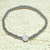 82042, PAVE STAINLESS STEEL BEAD STRETCHABLE BRACELET