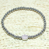 82043, PAVE STAINLESS STEEL BEAD STRETCHABLE BRACELET