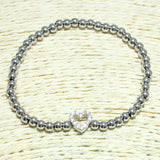 82046, PAVE HEART STEEL BEAD STRETCHABLE BRACELET